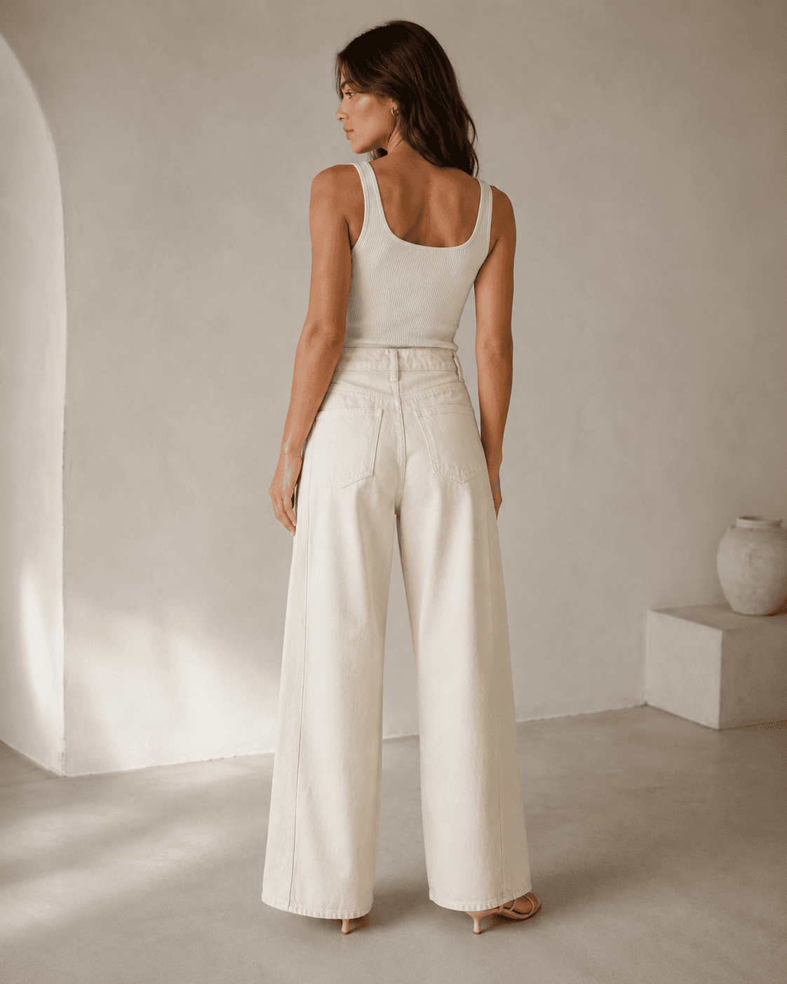JEAN WIDE LEG ÉCRU TAILLE HAUTE 