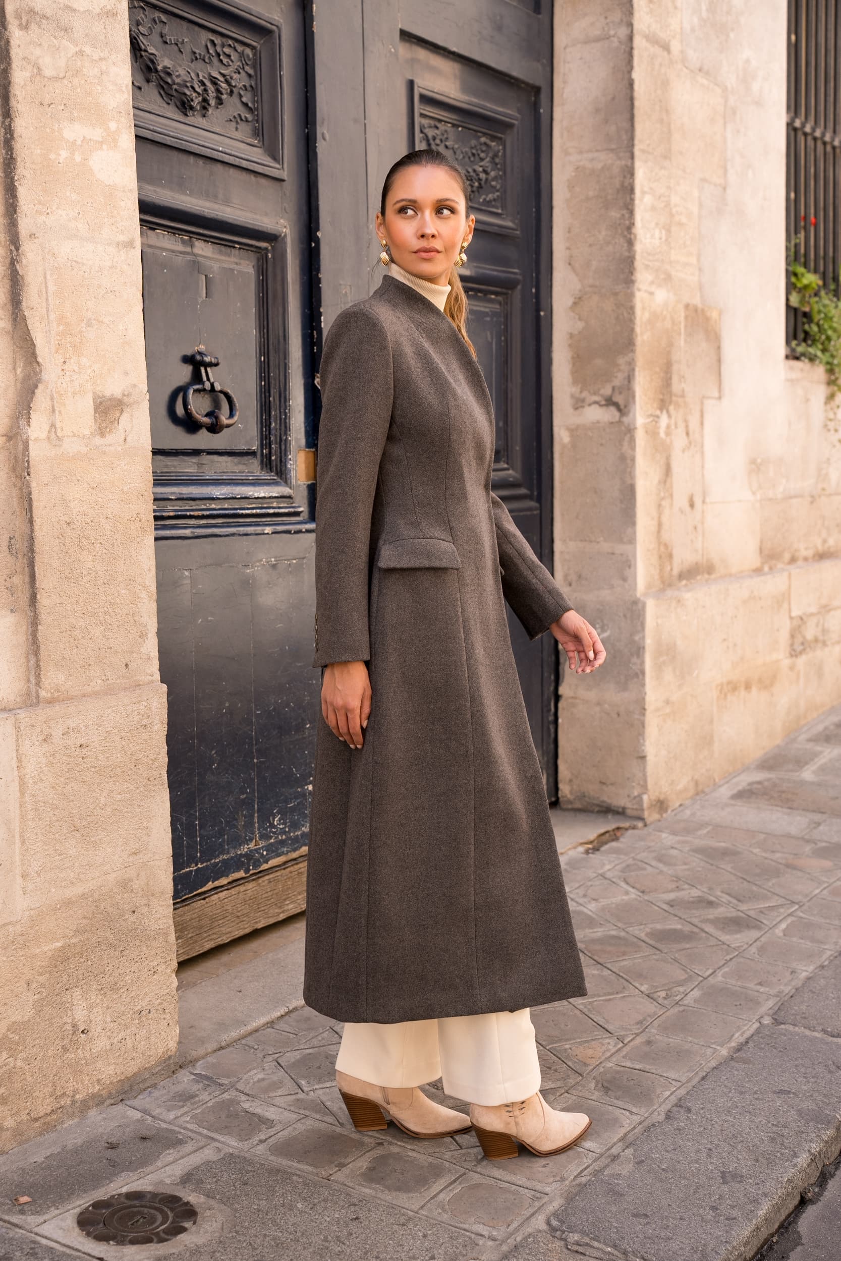  MANTEAU LONG CINTRÉ À COL CROISÉ
