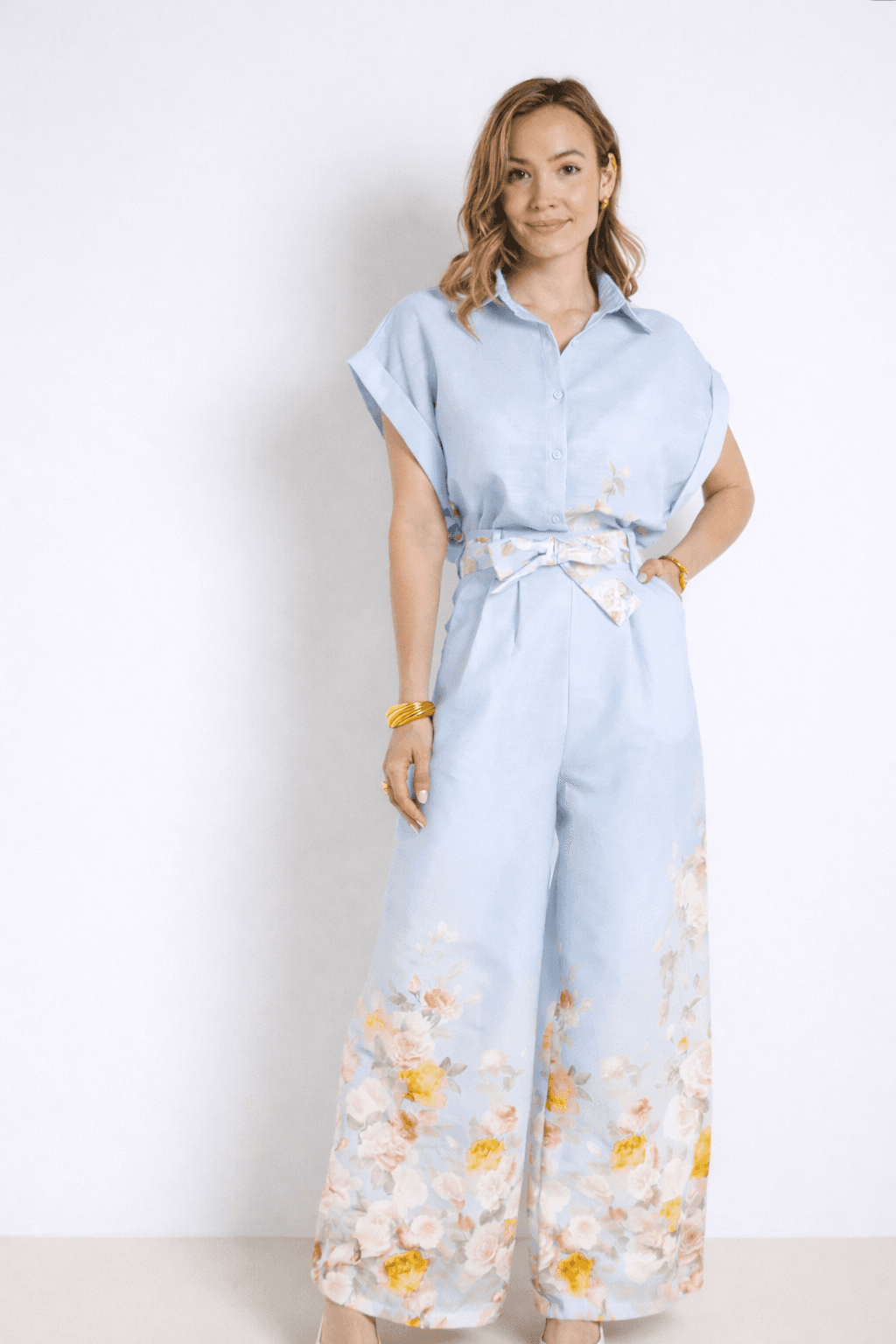 PANTALON FLEURI CEINTURÉ