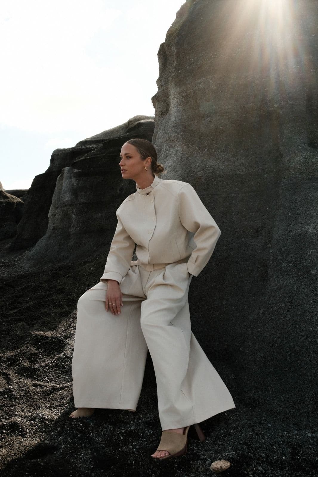 PANTALON WIDE LEG A PLIS BEIGE 