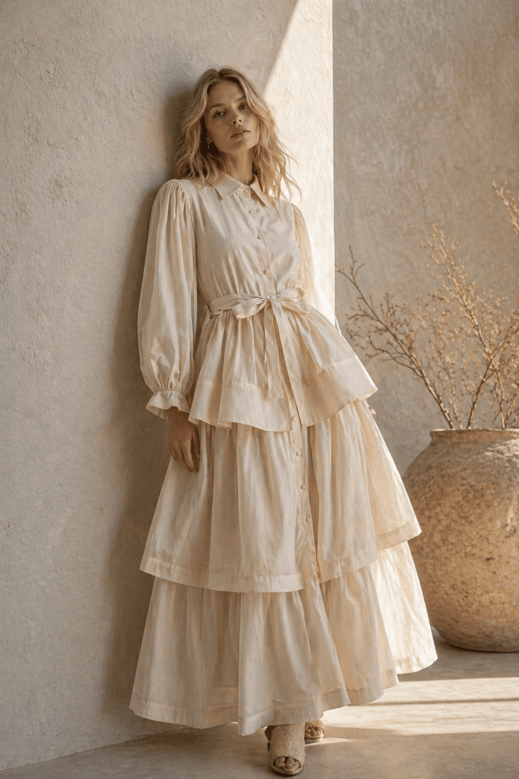 ROBE LONGUE À VOLANTS