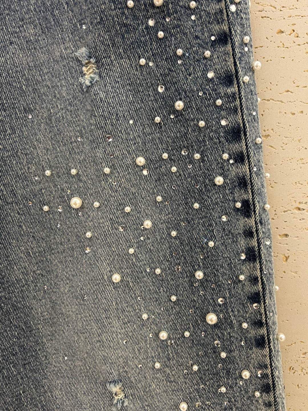 Jean Wide Leg perlé
