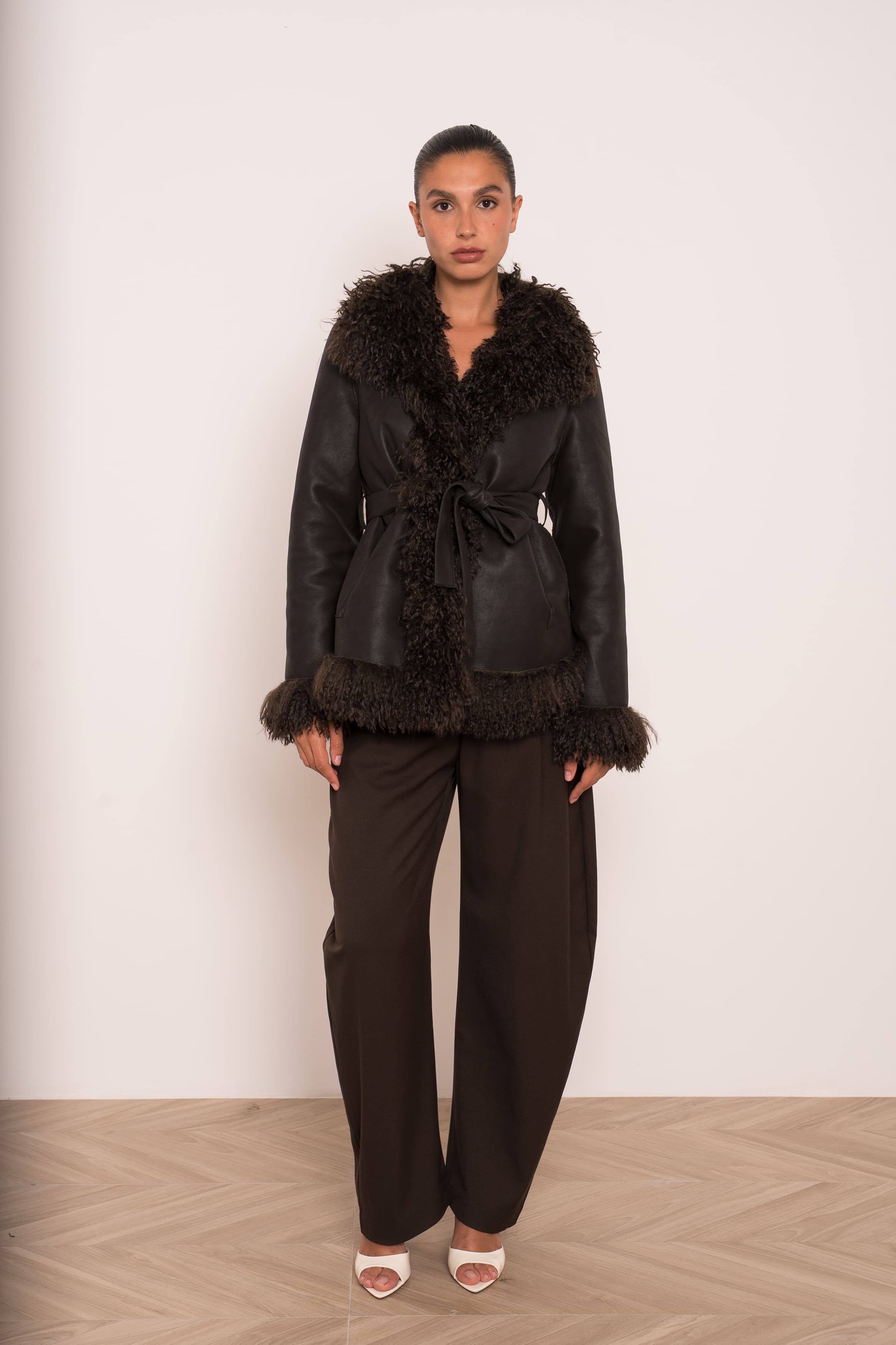 Veste réversible effet cuir et fourrure