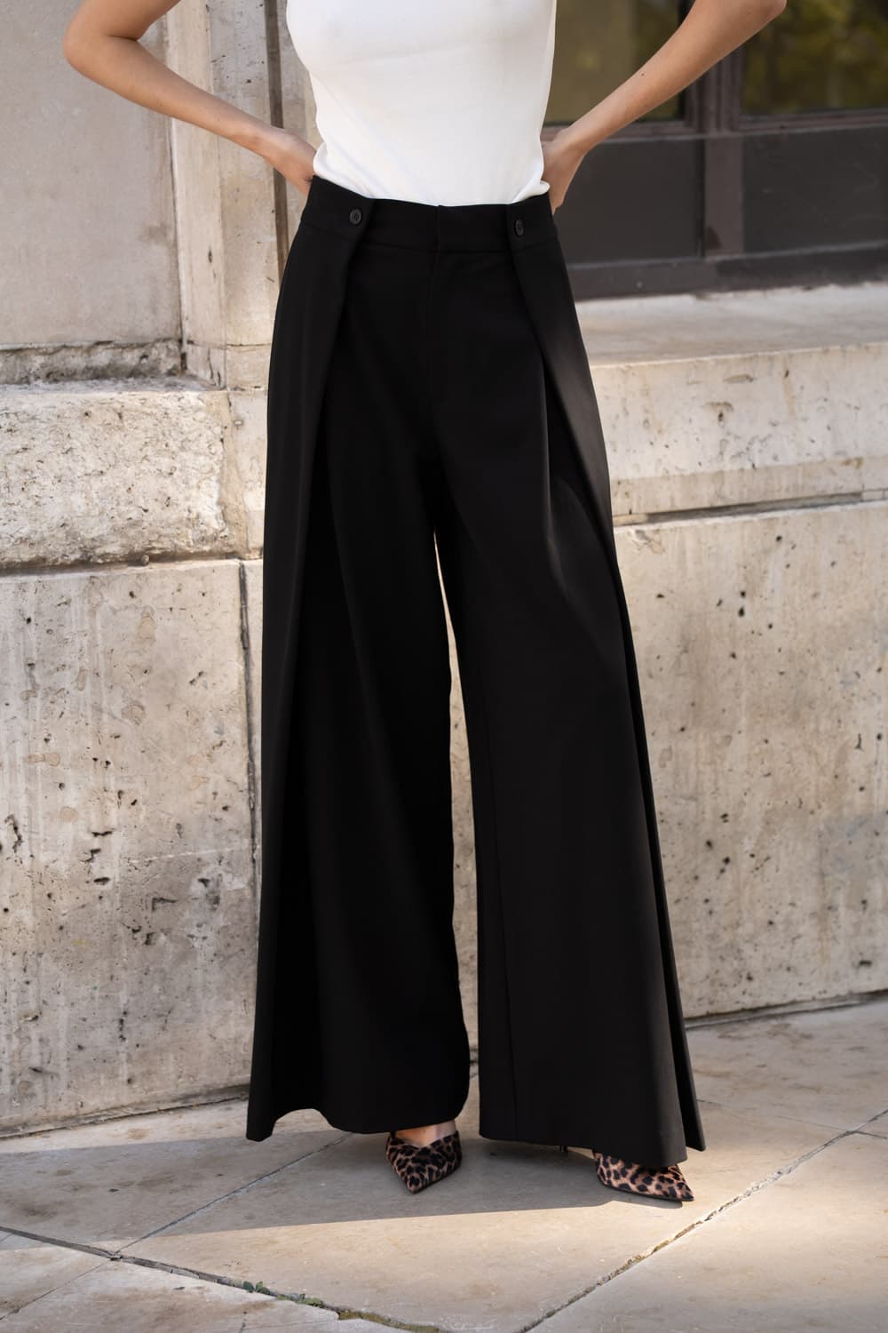 PANTALON PALAZZO À PLIS NOIR 