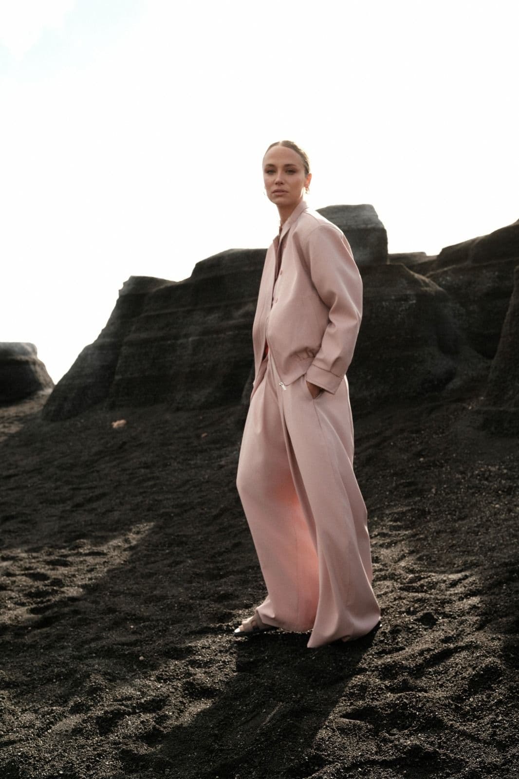 PANTALON WIDE LEG A PLIS ROSE