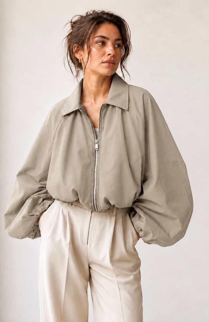 VESTE COURTE ZIPPÉE À MANCHES BALLON