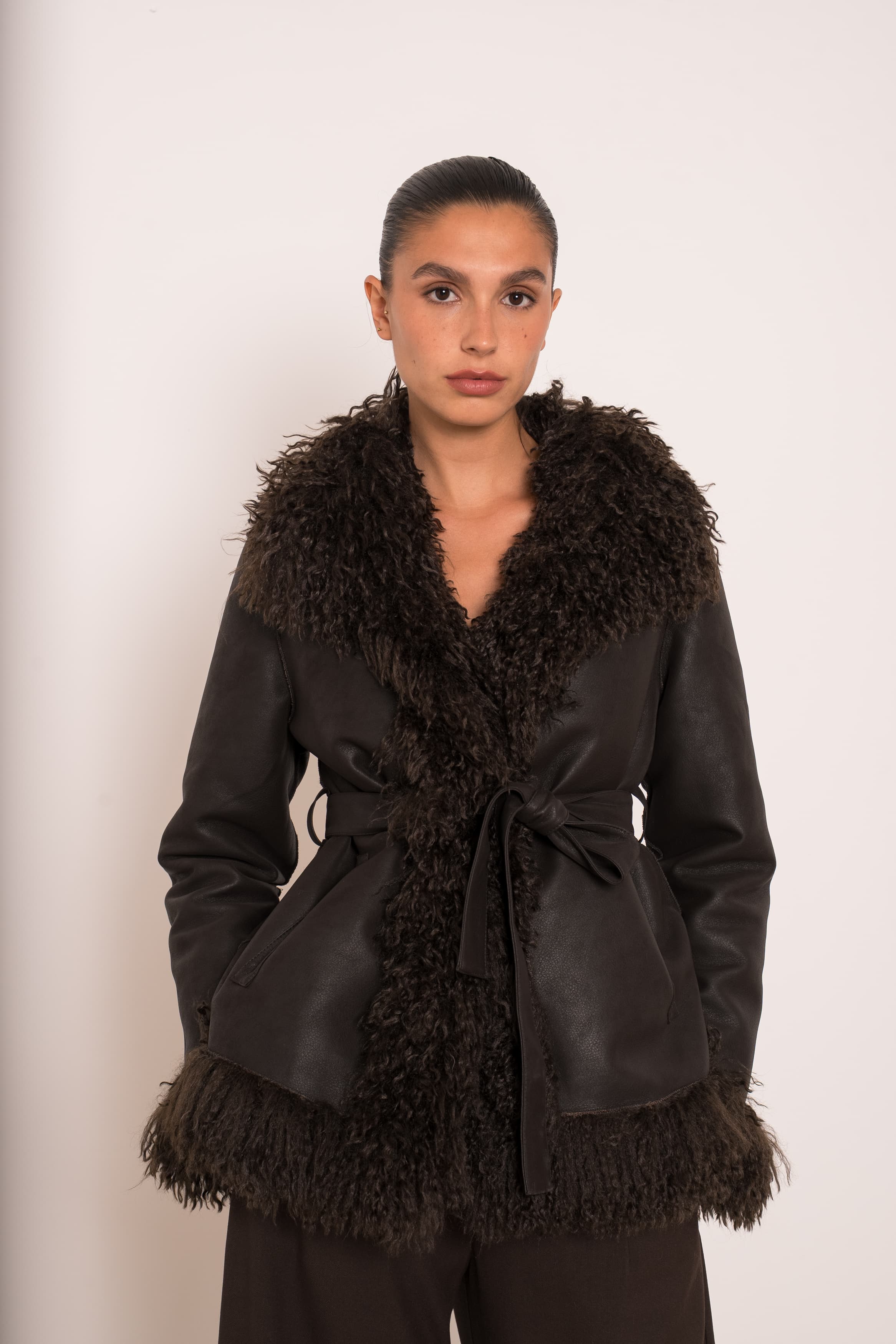 Veste réversible effet cuir et fourrure