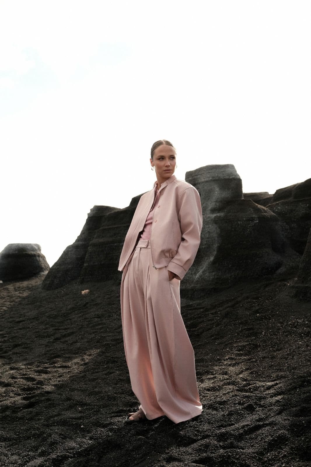 PANTALON WIDE LEG A PLIS ROSE