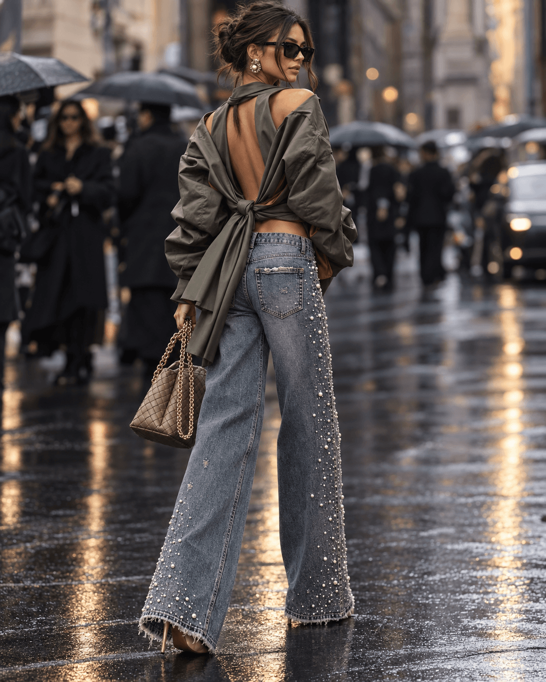 Jean Wide Leg perlé