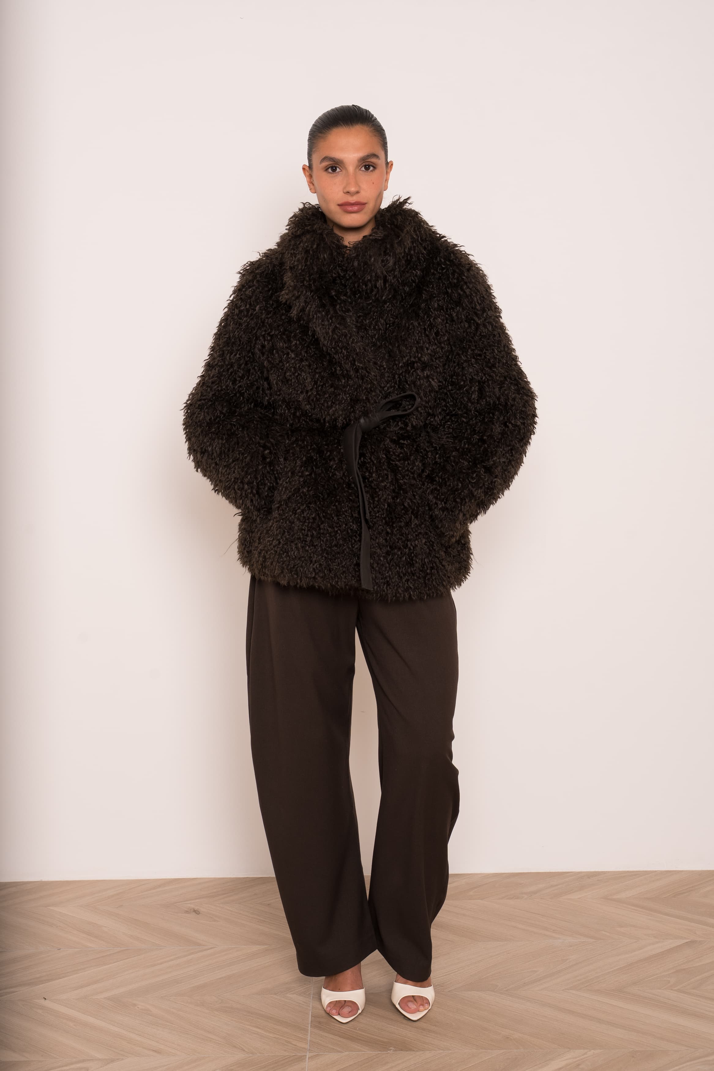 Veste réversible effet cuir et fourrure
