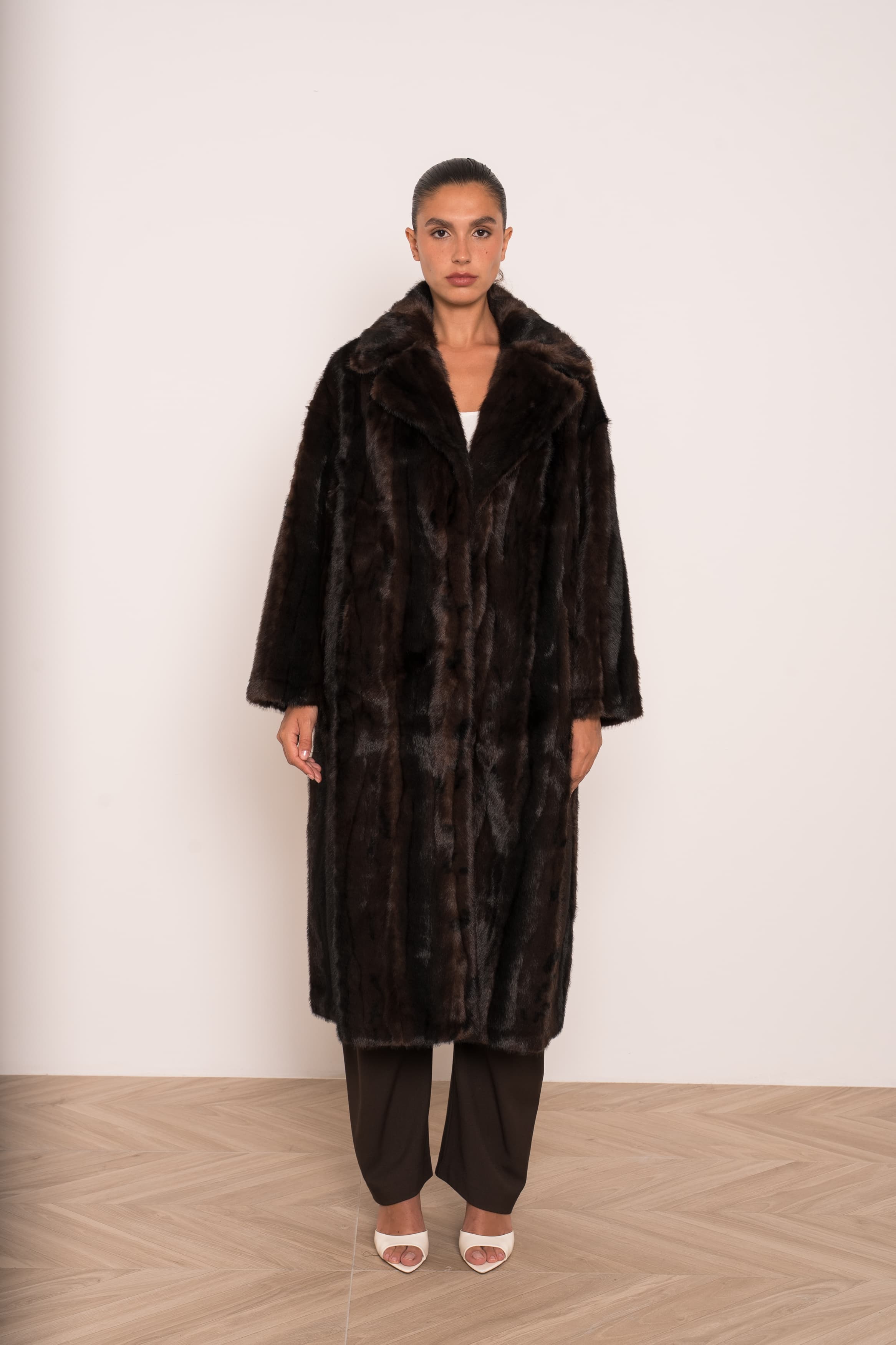 Manteau long en fausse fourrure effet vison