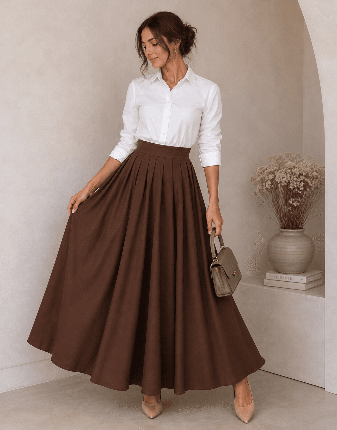 JUPE LONGUE ÉVASÉE TAILLE HAUTE