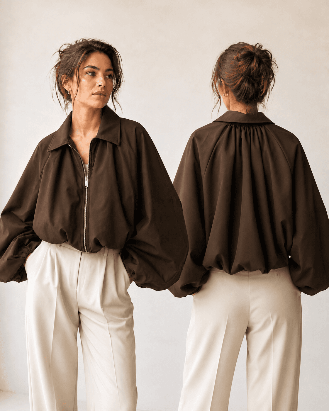 VESTE COURTE ZIPPÉE À MANCHES BALLON