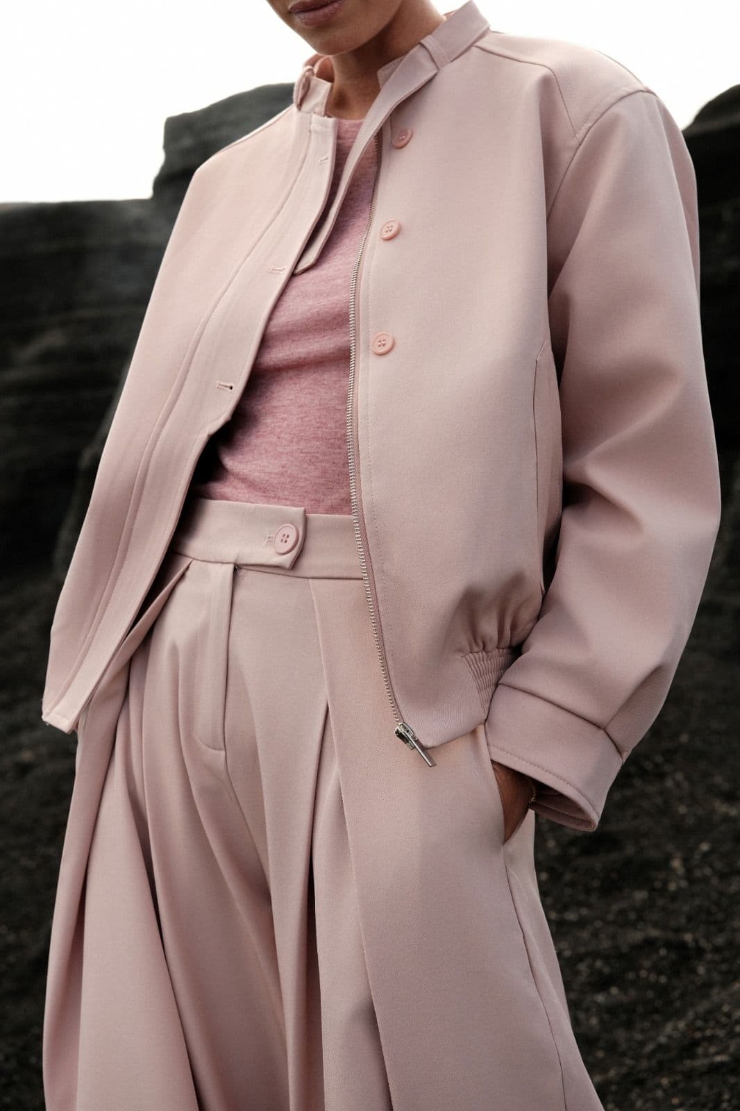 PANTALON WIDE LEG A PLIS ROSE