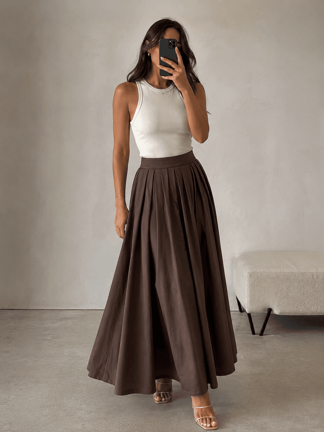 JUPE LONGUE ÉVASÉE TAILLE HAUTE