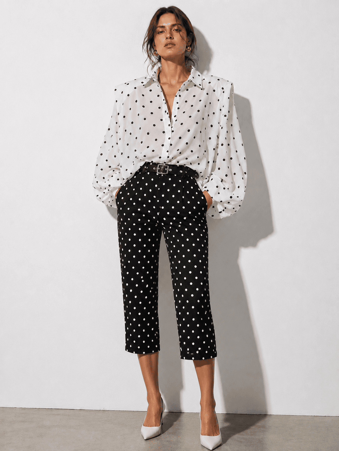  CHEMISE SOIE FLUIDE À POIS AVEC ÉPAULETTES 