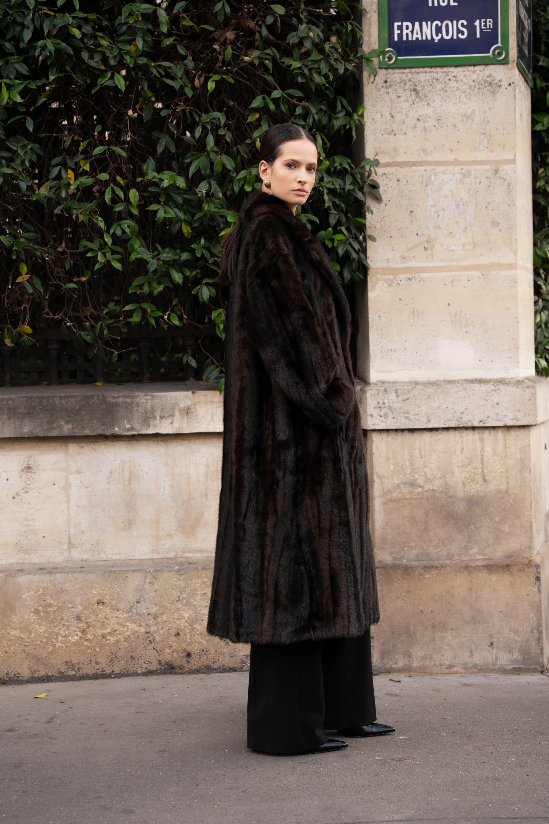 Manteau long en fausse fourrure effet vison